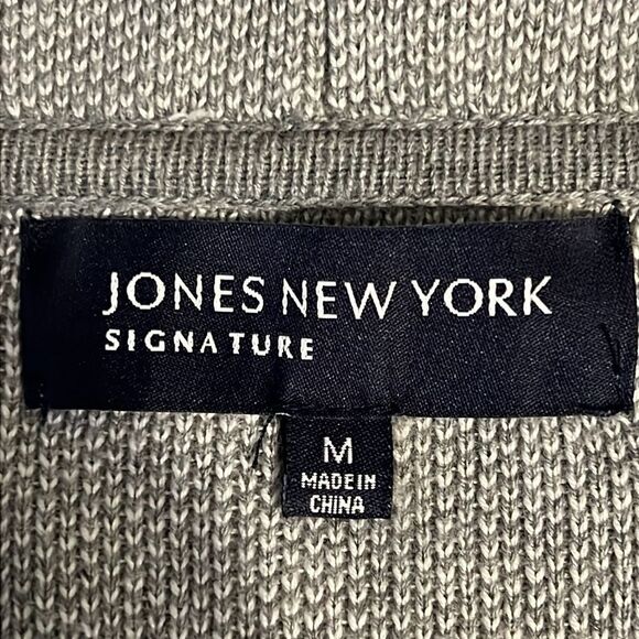 Jones New York Grey/Cream Plaid Belted Cardigan Sweater Size M - Picture 11 of 12